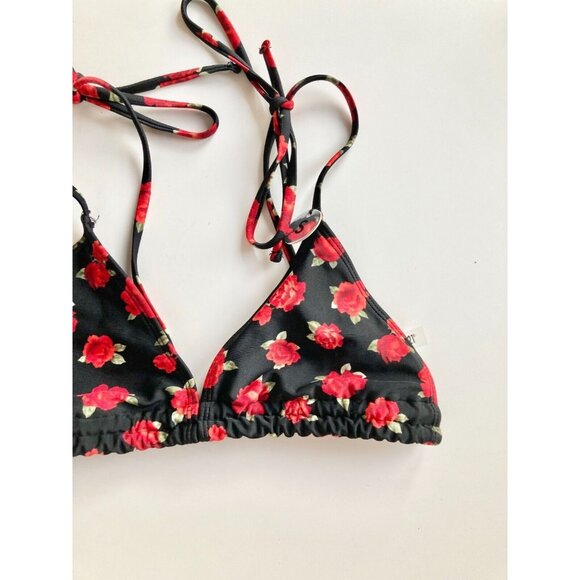NWT FOREVER 21 Black Red Rose Floral Print Triangle Bikini Top, Size S - Picture 3 of 9